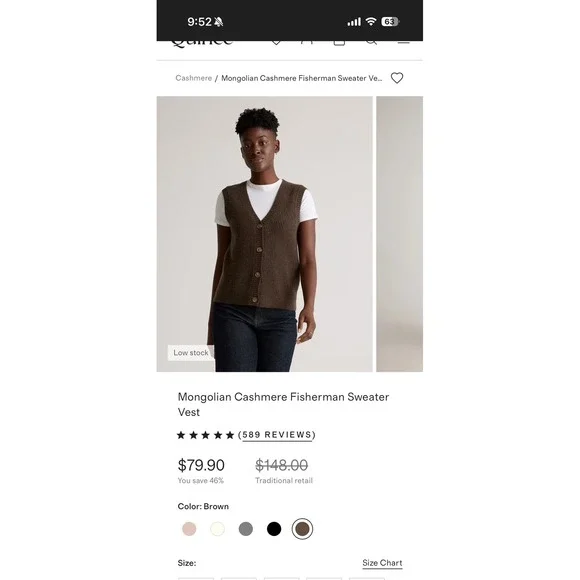 Quince Mongolian Cashmere Fisherman Sweater Vest Brown V-Neck Ribbed XL - Picture 6 of 6